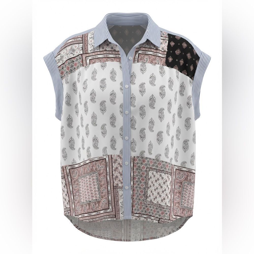 LORD & TAYLOR WOMENS SLEEVELESS BLOUSE SIZE 2X LIGHT BLUE/MULTICOLORED